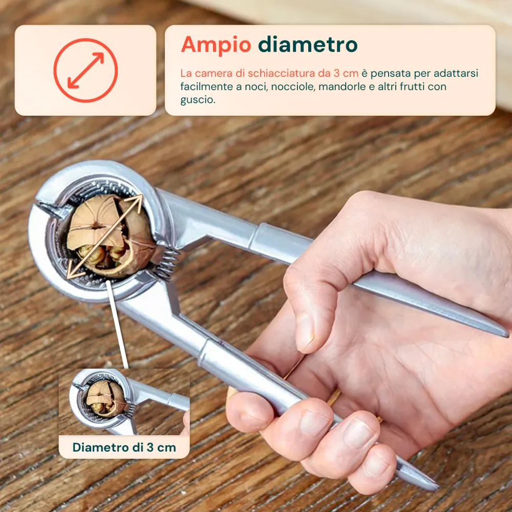 Schiaccianoci Alluminio Ergonomico con Molla Integrata Resistente