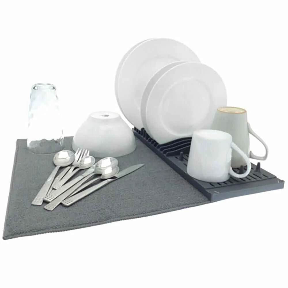 Scolapiatti Cola Piatti 2in1 Plastica con Panno Microfibra Scola Posate