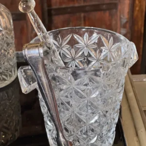 Secchiello ghiaccio vetro pressato con pinza e mescolatore vintage