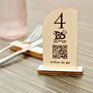 Segnatavolo Numerato Legno 80mm x h120mm per Ristotante Pizzeria | Segnatavoli Personalizzabili con Logo e Codice QR menù...