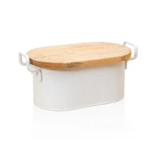 La scatola portapane Mia Stripe con coperchio legno bianca 40x22x18 cm Selected Products - 871