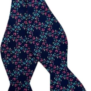 Self bow tie seta micro fiorellino blu Monsieur