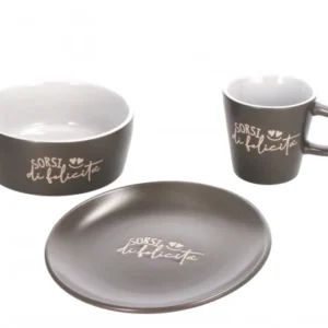 Servizio da colazione ceramica grigio 3 pz | Rohome