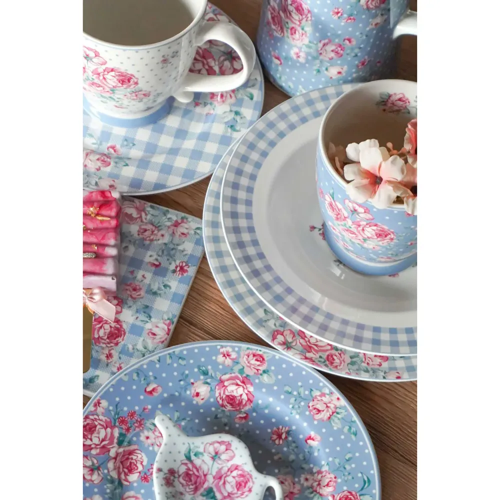 Servizio di piatti fondo Isabelle Rose Julia Shabby chic porcellana 6pz 5109