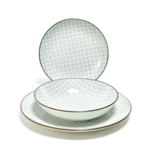 Servizio di Piatti Mercury Aurora Porcellana Bianco e Blu - Stile Mediterraneo con Fantasia Geometrica, 18 Pezzi Lavabili...