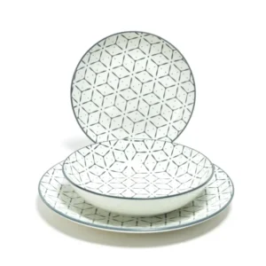 Servizio di Piatti Mercury Diana Porcellana Bianco e Blu, 18 Pezzi con Fantasia Geometrica Stile Mediterraneo - Piatti Ser...