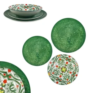Servizio piatti 6 persone porcellana, stile mediterraneo con maioliche, Arca Decor Taormina, 18 Pezzi