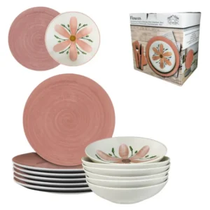 Servizio piatti 12 pezzi Flowers rosa