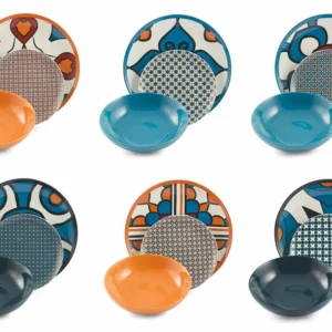 Servizio Piatti 18 Pezzi Porcellana e Gres Villa d'Este Home Tivoli Cala Lisboa Multicolor