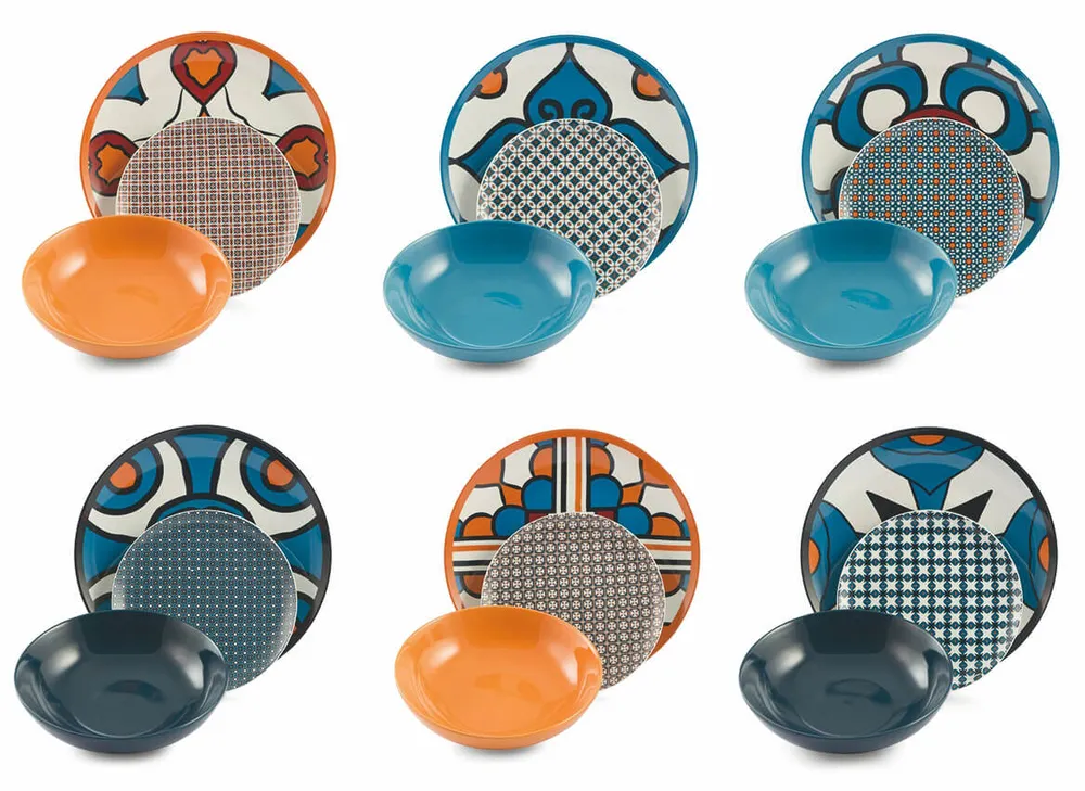 Servizio Piatti 18 Pezzi Porcellana e Gres Villa d'Este Home Tivoli Cala Lisboa Multicolor