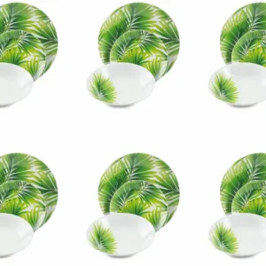 Servizio Piatti 18 Pezzi Porcellana Soriani Foglie Verde