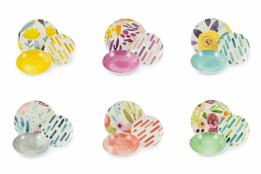Servizio Piatti 18 Pezzi Porcellana Villa d'Este Home Tivoli Aquerello Multicolor