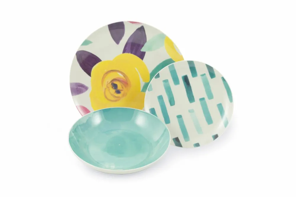 Servizio Piatti 18 Pezzi Porcellana Villa d'Este Home Tivoli Aquerello Multicolor