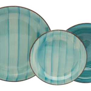 Servizio Piatti 18 Pezzi Stoneware con Decori Collection Kepos Azzurro