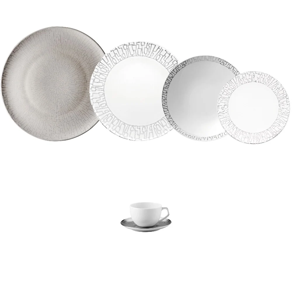 Servizio di Piatti+Caffè Per 12 Persone 49 Pz. "Tac Skin Platin" Rosenthal