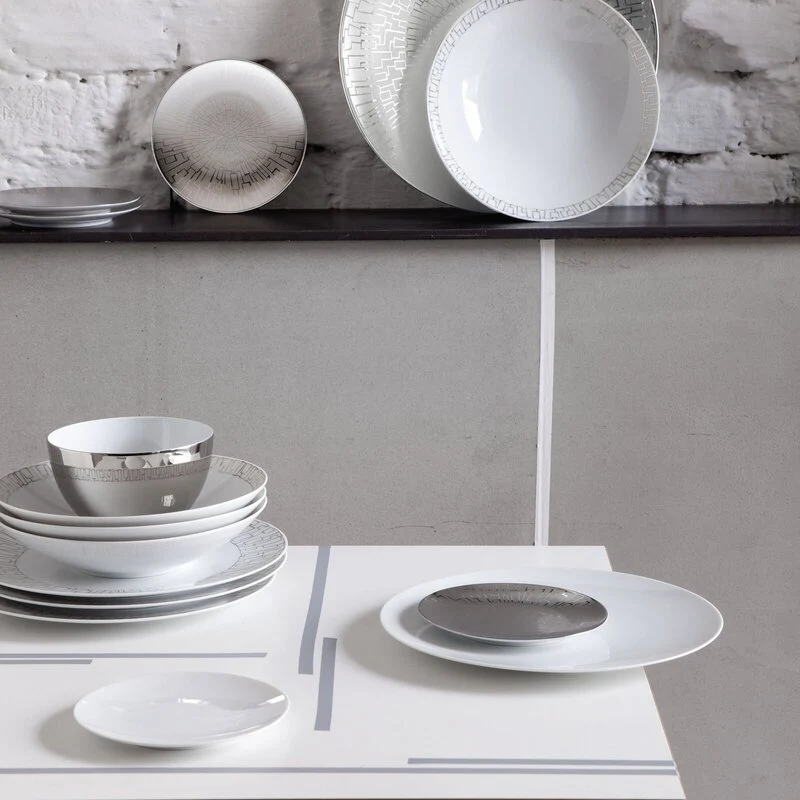 Servizio di Piatti+Caffè Per 12 Persone 49 Pz. "Tac Skin Platin" Rosenthal