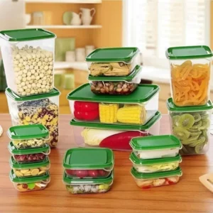 Set 17pz Contenitori Per Alimenti Con Coperchio Impilabili Trasparenti Microonde