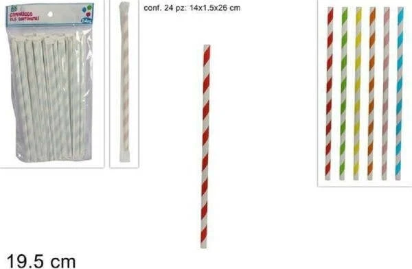 Set 24pz Cannucce Carta Imbustate Singolarmente Feste Compleanni Colorate Spirale