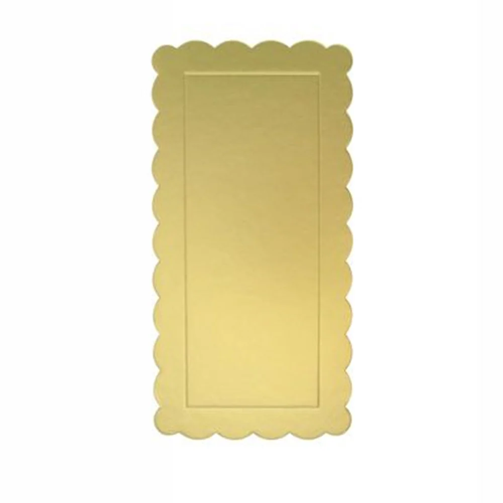 Set 3pz Base Per Torta Rettangolare Piatto Sottotorta Dorato 15x30cm Con Bordino 31155
