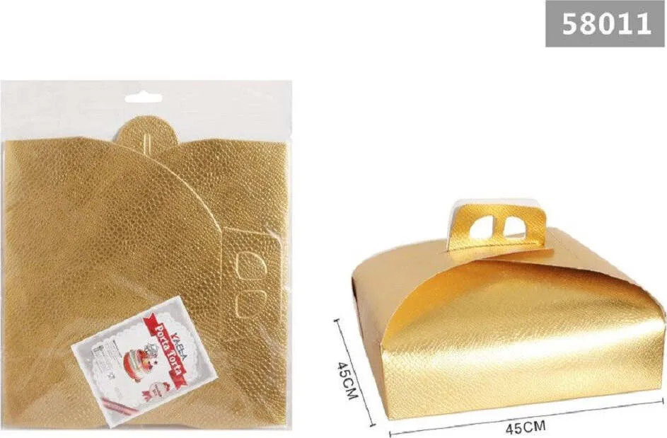 Set 3pz Scatola Porta Torta Oro 45x45 Cm Per Dolci Paste Pasticceria Festa 58011