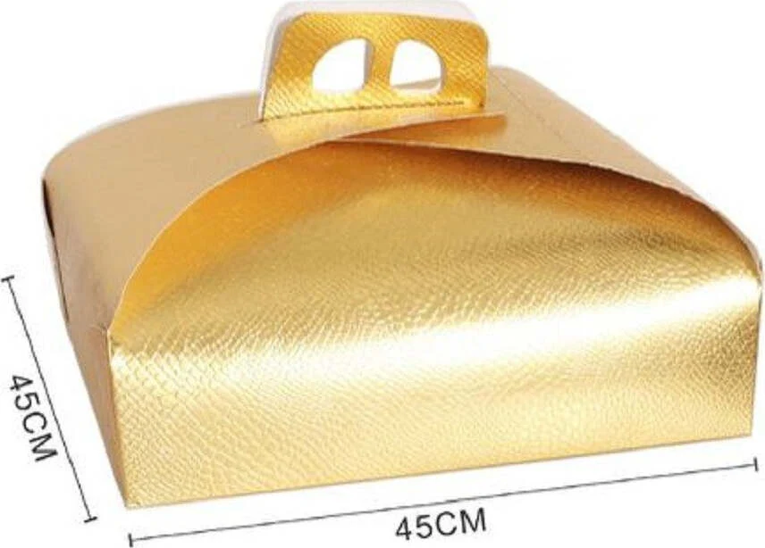 Set 3pz Scatola Porta Torta Oro 45x45 Cm Per Dolci Paste Pasticceria Festa 58011