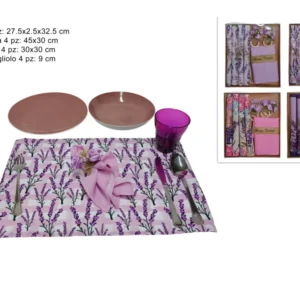 Set americano di tovagliette, tovaglioli e portatovaglioli lavanda tessuto, stile Shabby Chic - Due Esse
