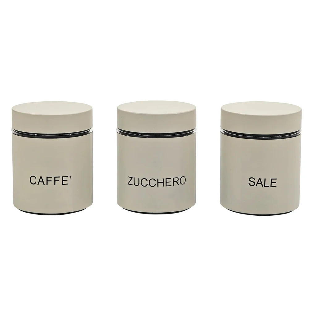 Set Di 3 Barattoli Da Cucina Colore Crema Capacità Da 75 Cl Design Moderno Elegante