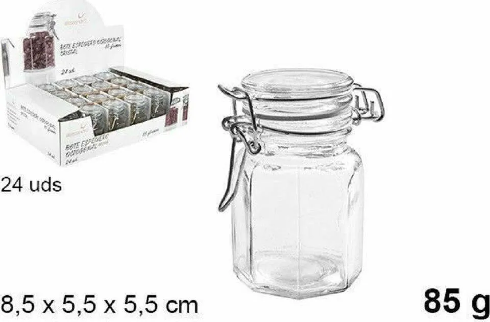Set 24 Pz Barattolo Ottagonale Vasetto Con Tappo Porta Spezie Vetro 85g 100827