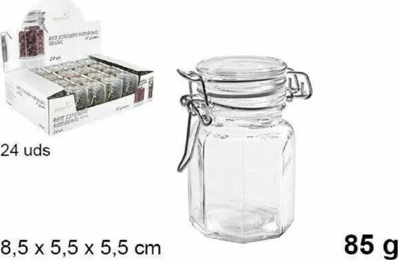 Set 24 Pz Barattolo Ottagonale Vasetto Con Tappo Porta Spezie Vetro 85g 100827