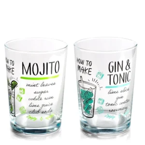 Set 6 bicchieri cocktail vetro decoro gin tonic e mojito 50cl