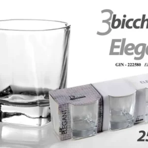 Set 3x Bicchieri Set Tris Bicchieri Vetro Con Base Quadrata Vino O Acqua 255ml Art. Elegant Idee Per La Casa