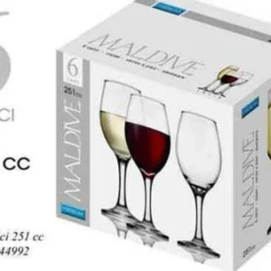 Set 6 Pz Calici Bicchieri Bicchiere Vino Maldive 251cc Vetro Trasparente 570278