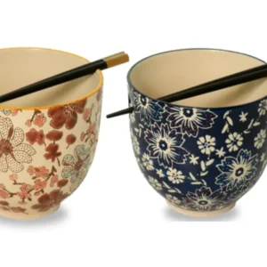 2 set di ciotole ramen con bacchette d14cm h11,5 cm 800ml