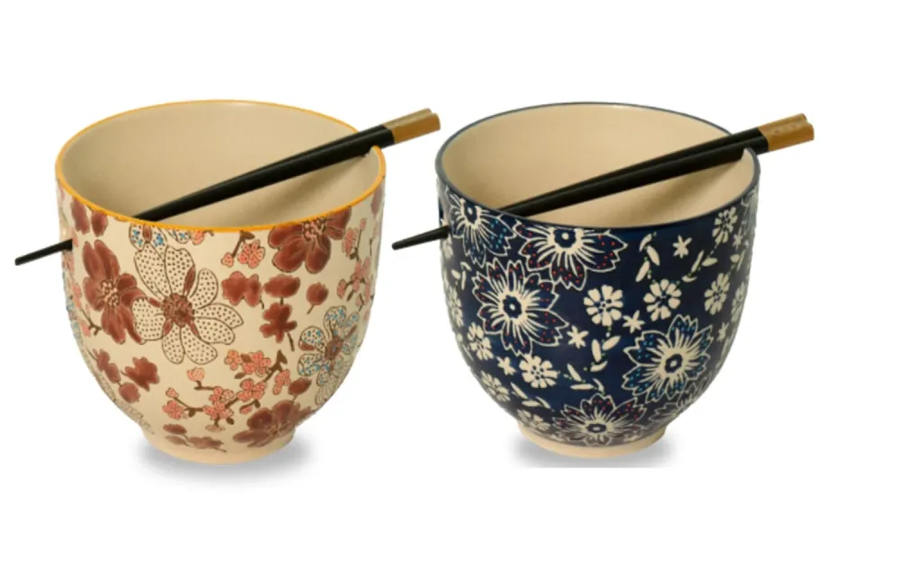 2 set di ciotole ramen con bacchette d14cm h11,5 cm 800ml
