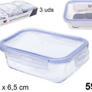 Set 3 Pz Contenitori Per Alimenti Vetro Con Coperchio Plastica 590 Ml 105508