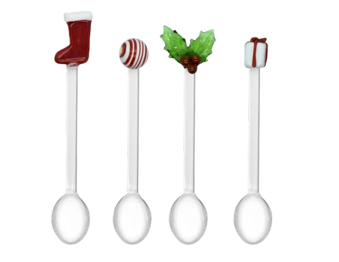 Set 4 cucchiaini natalizi vetro borosilicato - Merry Christmas