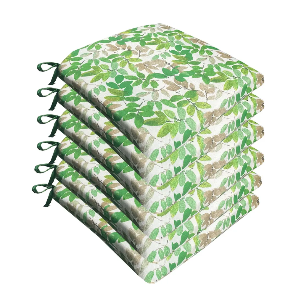 Set 6 Cuscini Sedia Coprisedia Imbottiti e sfoderabili con lacci Foglia - Verde