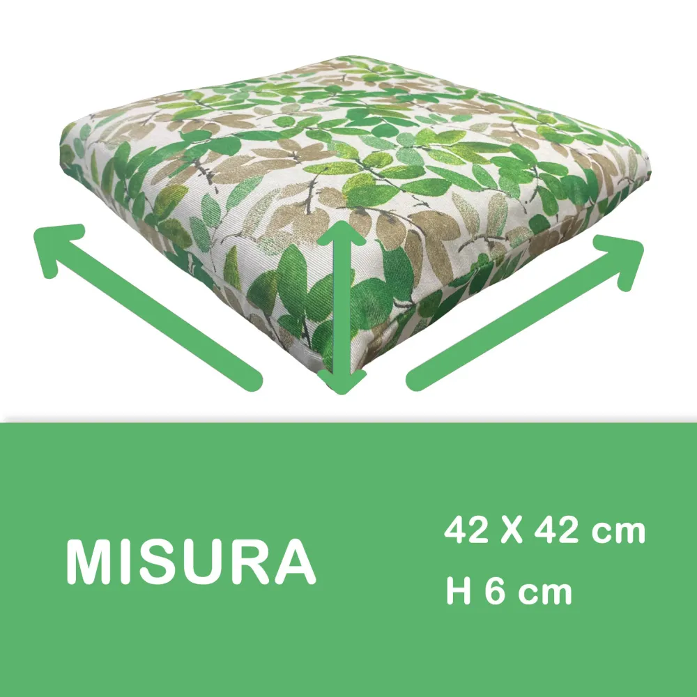 Set 6 Cuscini Sedia Coprisedia Imbottiti e sfoderabili con lacci Foglia - Verde