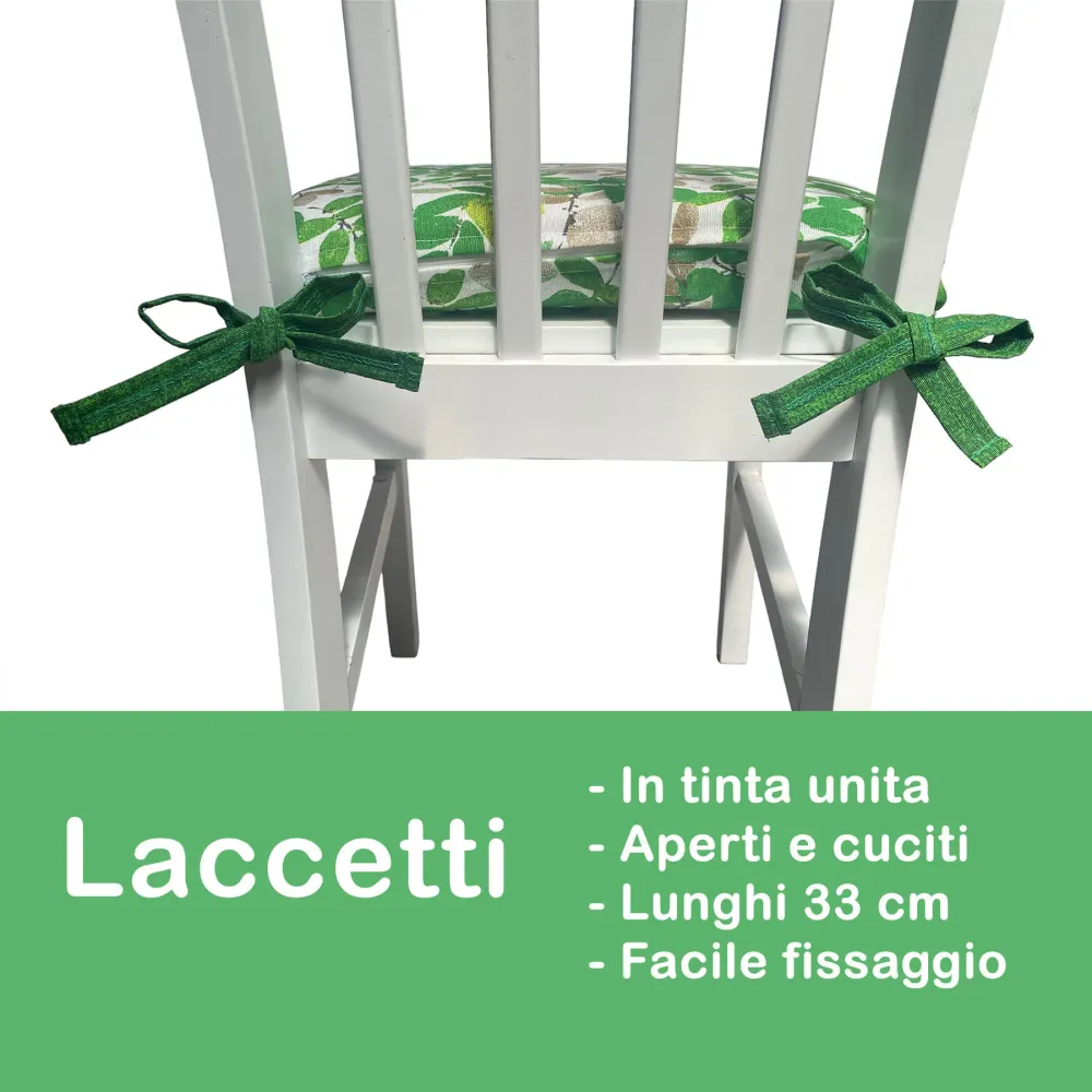 Set 6 Cuscini Sedia Coprisedia Imbottiti e sfoderabili con lacci Foglia - Verde
