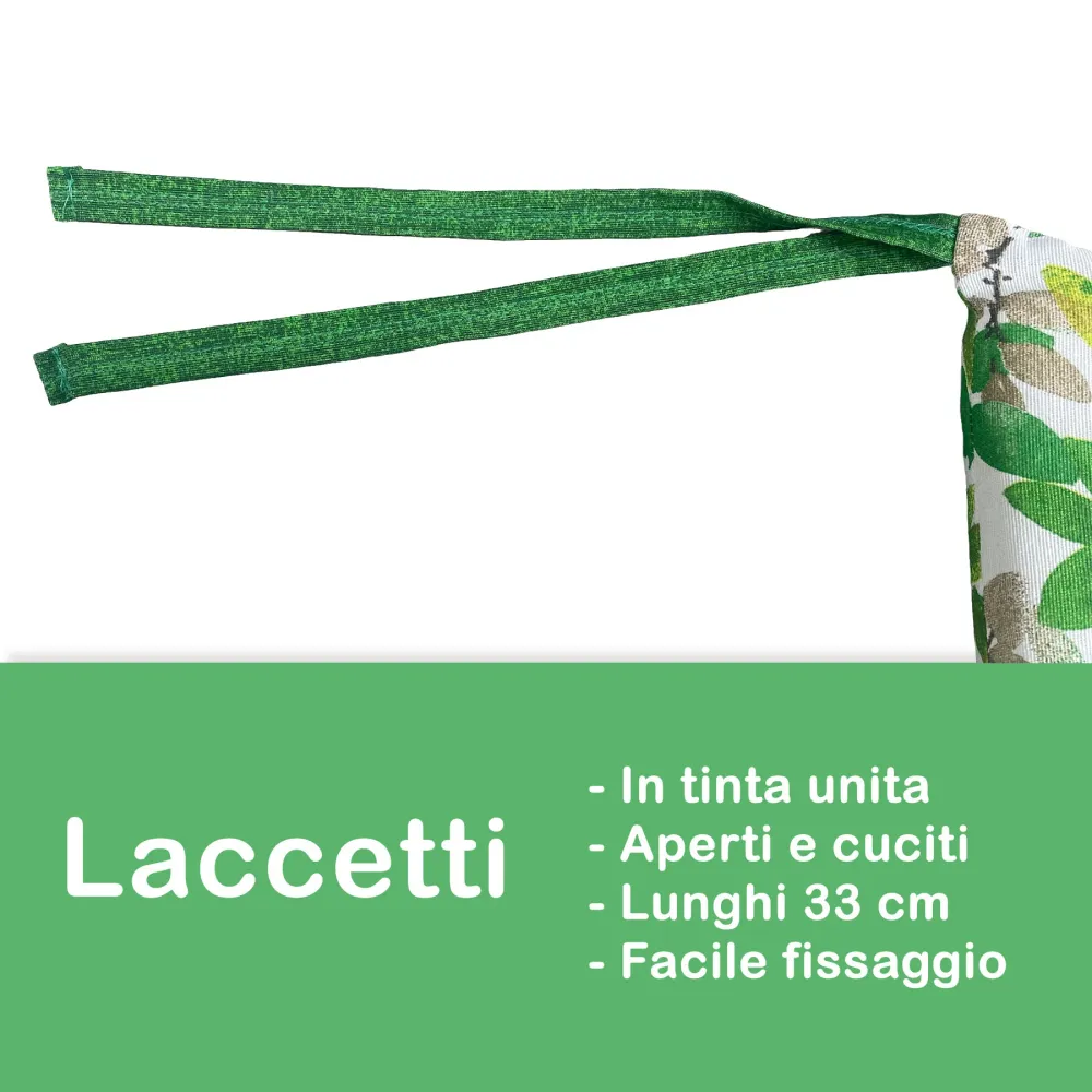 Set 6 Cuscini Sedia Coprisedia Imbottiti e sfoderabili con lacci Foglia - Verde