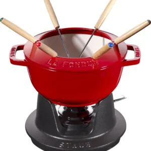 Set fonduta rosso ciliegia con 2 manici, rotondo. 18 cm