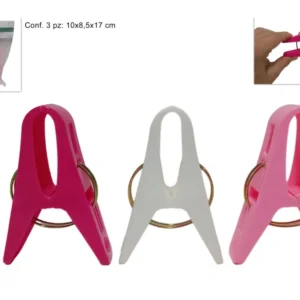 Set di 3 maxi pinze plastica per teli mare, assortite 3 colori - Due Esse