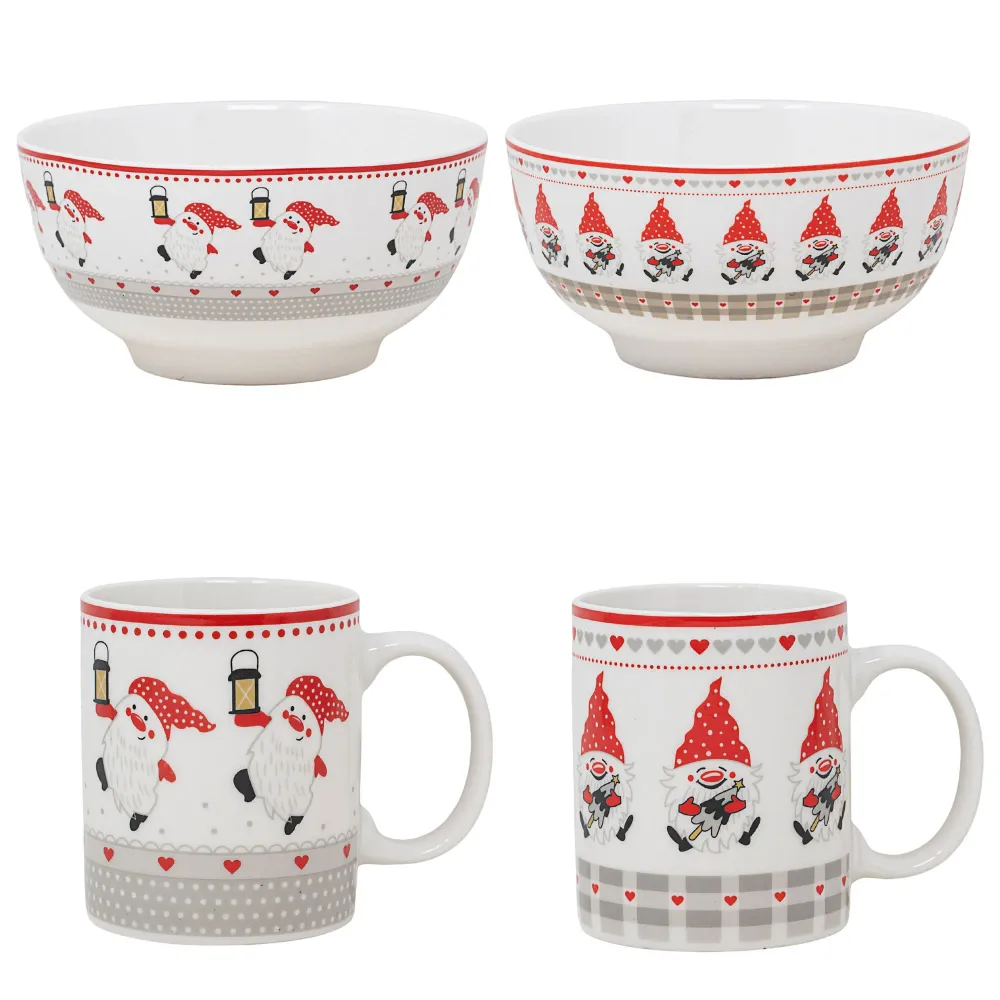 Set 2 Mug + 2 Ciotole 310 ml – Gnomi | Colazioni Festa
