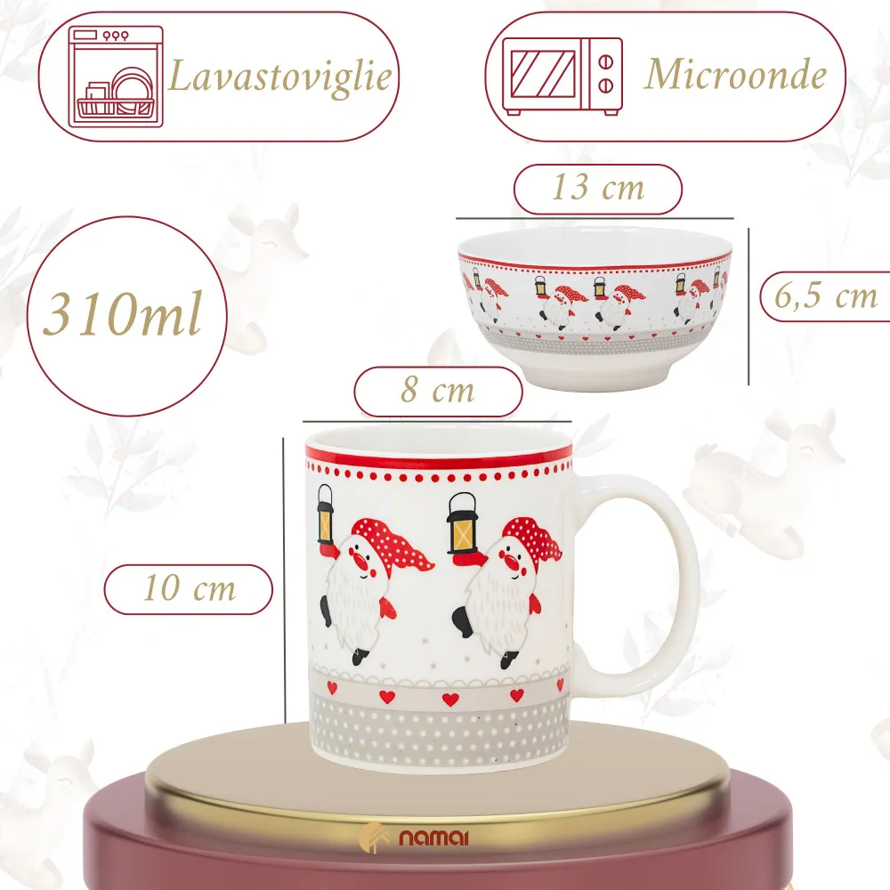 Set 2 Mug + 2 Ciotole 310 ml – Gnomi | Colazioni Festa