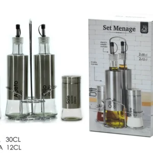 Set olio aceto sale e pepe conposto da 4 pezzi con stand
