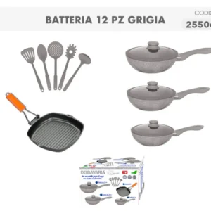 Set di padelle, bistecchiera e mestoli da 12 pezzi per induzione con manico gomma antiscivolo - Casalinghi del Giudice