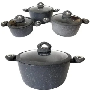 Set Di 3 Pentole Casseruole Batteria Pietra Lavica Antiaderente Antigraffio