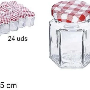 Set 24 Pezzi Contenitore Barattolo Esagonale Vetro Con Coperchio 90ml 110808