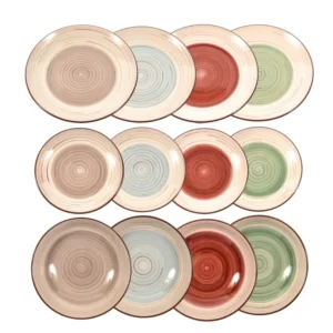 Set piatti per 4 persone ceramica multicolor rustico da 12 pezzi - Mercury Home