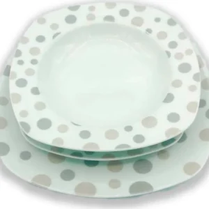 Set piatti 18 pezzi porcellana Bavaria con pois porcellana bianca set piatti fondi piani e dessert Porcellana Made Italy x...